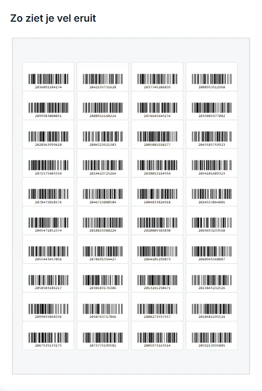 Een A4-vel met barcode-etiketten